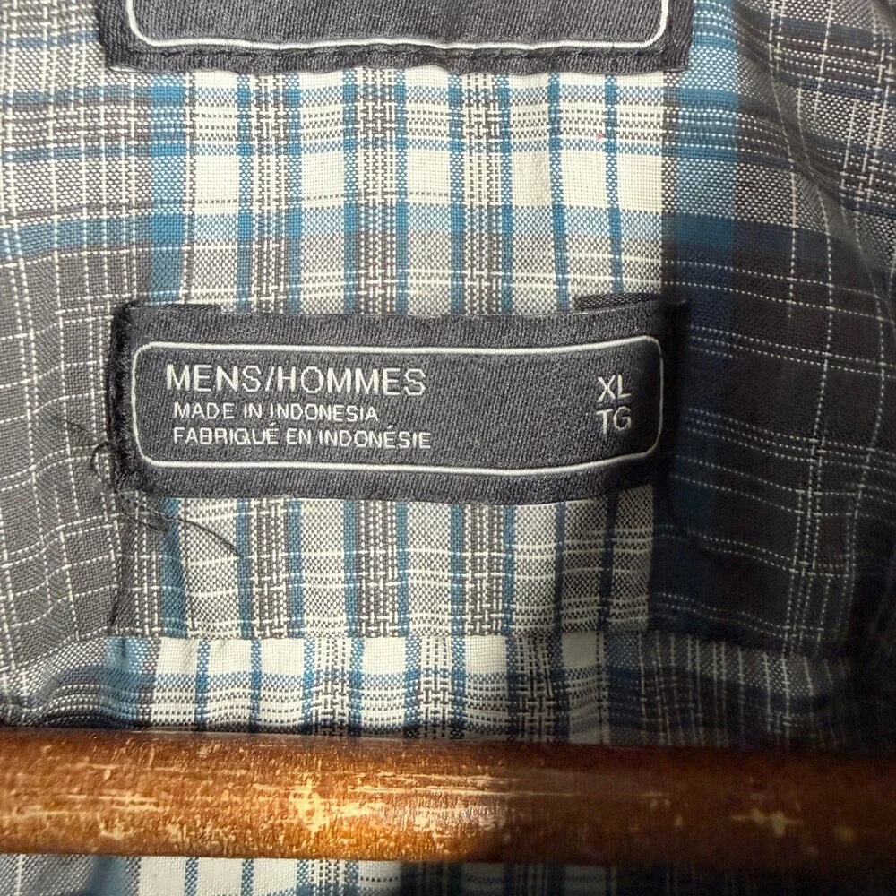 The North Face Shirt Mens XL Gray Blue Plaid Short Sleeve Button Down Nylon